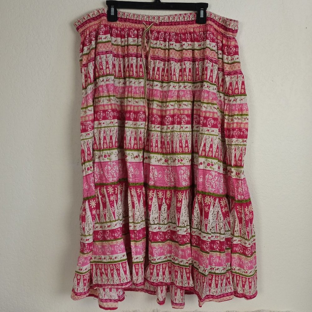 Liz & Me 2X (22/24) Full Skirt Floral Boho Green trim Cottage Core